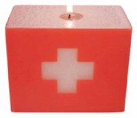 Blockkerze Kerze 100x80x60 mm Rot Weiss Motiv Kreuz Geschenk Tisch Deko