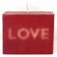Blockkerze Kerze 100x80x60 mm Rot Weiss Motiv LOVE Geschenk Tisch Deko