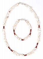 Schmuckset Kette Armband Mosaik Muschel Kokosnussholz 925er Silber