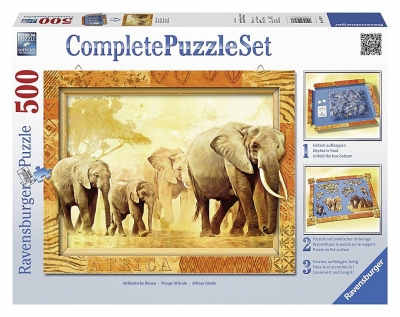 Ravensburger 14893 Puzzle Komplettset Afrikanische Riesen Elefanten 500 Teile 57 x 44 cm