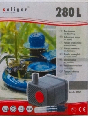 seliger Zimmerbrunnenpumpe 280L Licht Förderhöhe 50 cm 12V AC 2,5W IP68