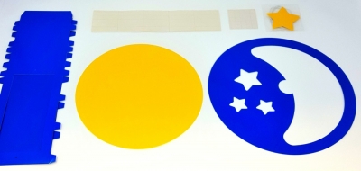 Lampion Laterne Basteln Set Umzug Papier Kinder 24 cm Mond Sterne Blau Gelb
