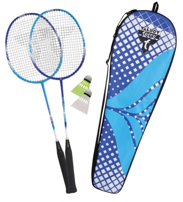 Talbot Torro Badminton Spiel Set Fighter Pro Blau Cyan 2 Schlaeger 2 Baelle