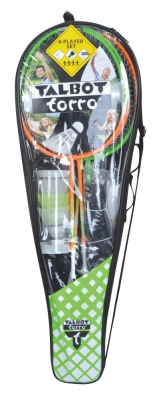 Talbot Torro Badminton Spiel Set Attacker Plus Gruen Orange 4 Schlaeger 3 Baelle Netz