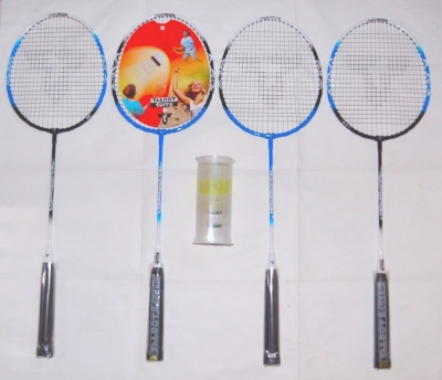 Talbot Torro Badminton Spiel Set Attacker Blau Weiss 4 Schlaeger 3 Baelle