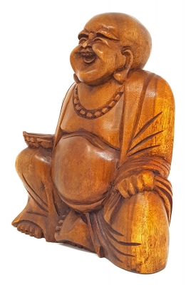 Holzfigur Holzbuddha Happy Buddha Suarholz 21 cm Bali geölt 21 x 18 x 11cm
