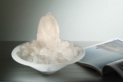 Zimmerbrunnen Glasschale Rund Anthrazit 25x7 cm Kabeldurchführung