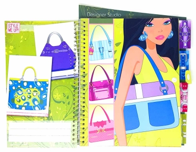 Zeichenblock L Entwerfe eigene Handtaschen Mode an illustrierten Mädchen