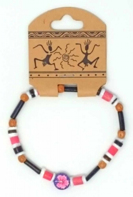 Armband Fimo Holz Kokos Perlen rosa