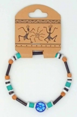 Armband Fimo Holz Kokos Perlen tuerkis