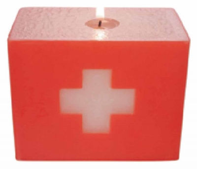 Blockkerze Kerze 100x80x60 mm Rot Weiss Motiv Kreuz Geschenk Tisch Deko