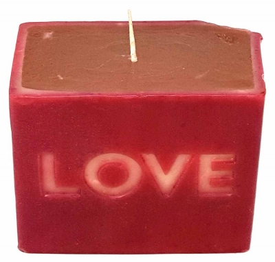 Blockkerze Kerze 100x80x60 mm Rot Weiss Motiv LOVE Geschenk Tisch Deko