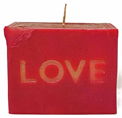 Blockkerze Kerze 100x80x60 mm Rot Weiss Motiv LOVE Geschenk Tisch Deko