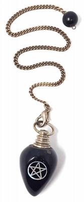 Pendel Symbol Pentagramm graviert auf Edelstein Onyx