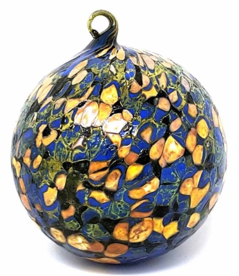 Frankenwald Glaskugel Glas Kugel Oxidharzglas 10 cm blau gold