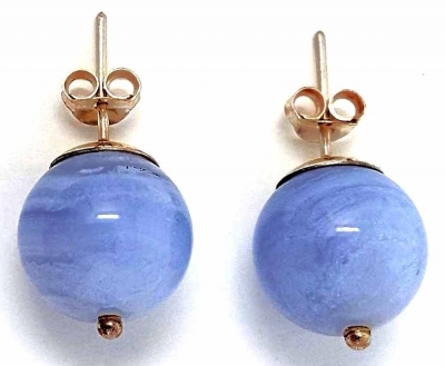 Ohrstecker Kugel 12 mm Edelstein Chalcedon 925er Silber