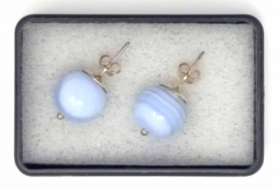 Ohrstecker Kugel 12 mm Edelstein Chalcedon 925er Silber