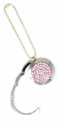 Schmuck Anhaenger Medaillon Rosa Strass 45mm Edelstahl Strasssteine
