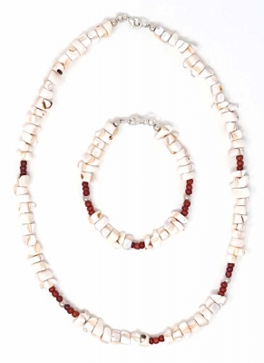 Schmuckset Kette Armband Mosaik Muschel Kokosnussholz 925er Silber