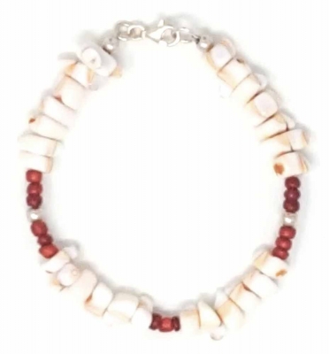 Schmuckset Kette Armband Mosaik Muschel Kokosnussholz 925er Silber