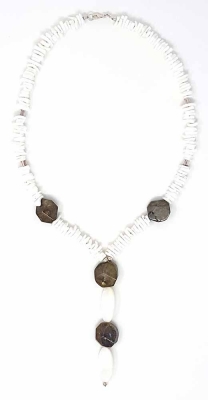 Schmuckset Kette Armband Weisse Muschel Labradorit 925er Silber