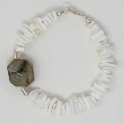 Schmuckset Kette Armband Weisse Muschel Labradorit 925er Silber