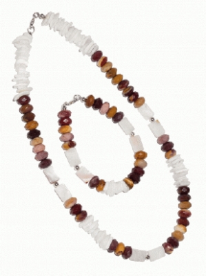 Schmuckset Kette Armband Muschel Perlmutt Mookait 925er Silber