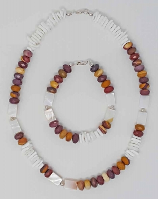 Schmuckset Kette Armband Muschel Perlmutt Mookait 925er Silber