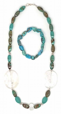 Schmuckset Kette Armband Magnesit Türkis Bergkristall 925er Silber