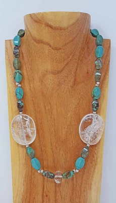 Schmuckset Kette Armband Magnesit Türkis Bergkristall 925er Silber