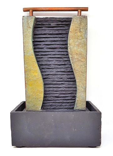 Schieferbrunnen kleine Schieferwasserwand Halogenbeleuchtung 43x25x16 cm