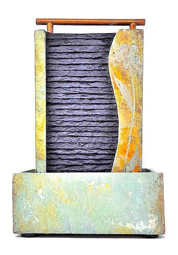 Schieferbrunnen kleine Schieferwasserwand Halogenbeleuchtung 41x25x15 cm