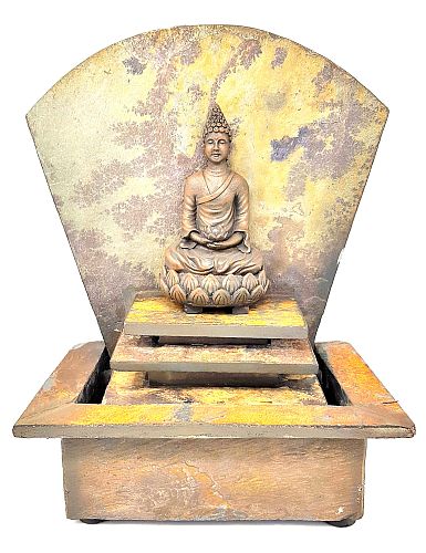 Schieferbrunnen Halogenbeleuchtung Buddha 43x31x21 cm