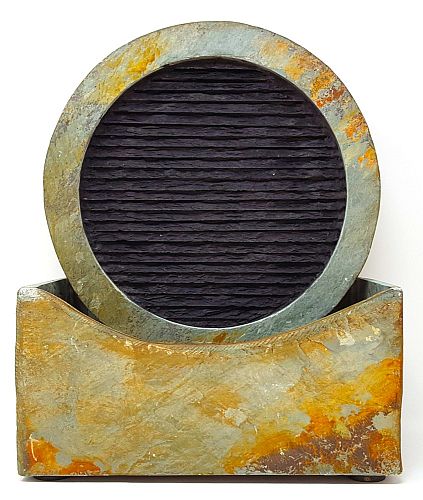 Schieferbrunnen kleine Schieferwasserwand Halogenbeleuchtung-30x38x18-cm